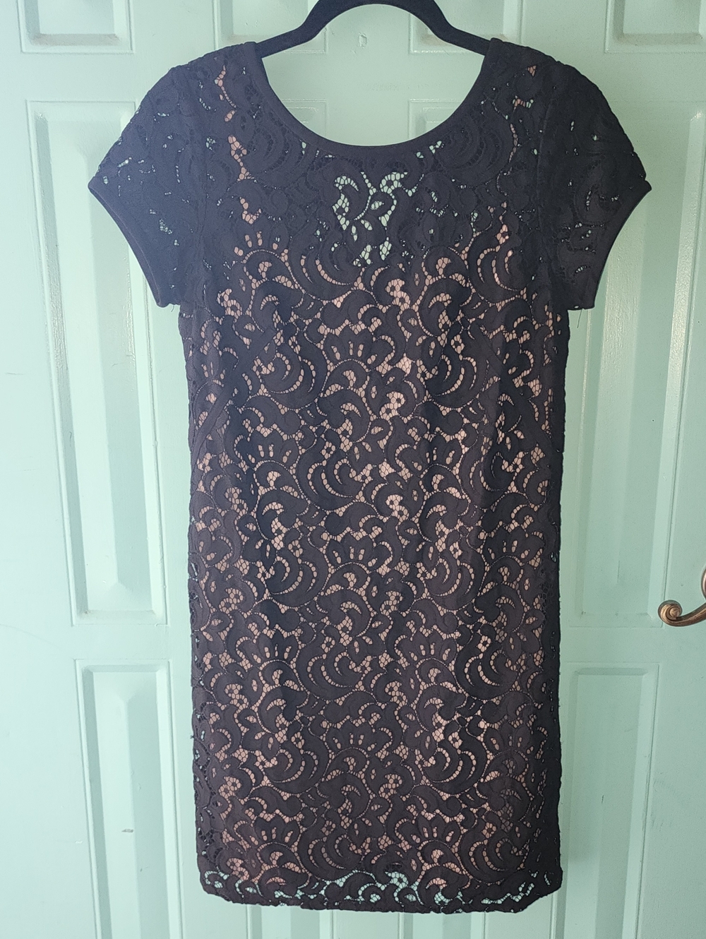 LOFT Black Lace Midi Dress with Nude Lining